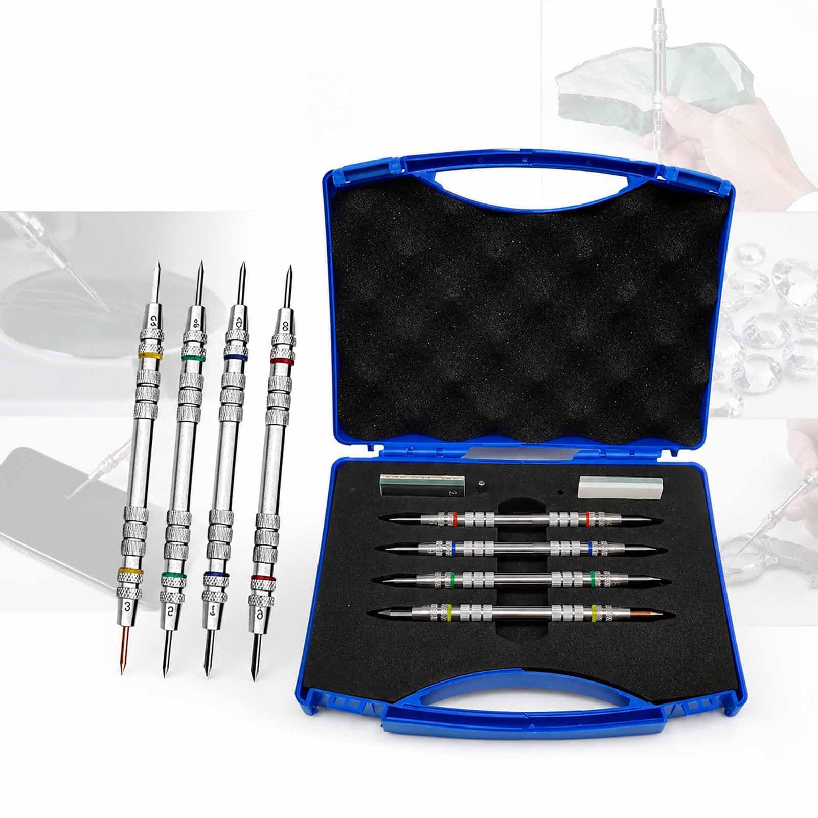 MObyat 2-9 Level Scratch Tester Hardness Test Pen, 4-pack Stainless Steel Mohs Hardness Test Kit With Storage Box, Single And Dual Head Design, For Mineral, Jade, Glass And Gemstone Identification