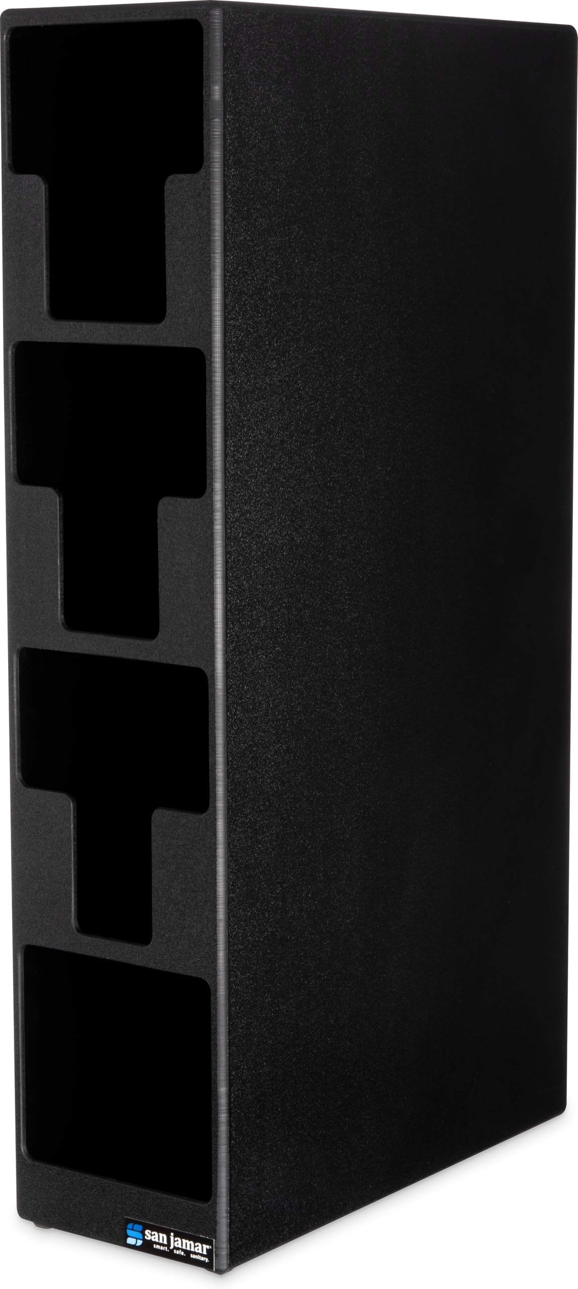 San Jamar Lid and Straw Tower with 3 Lid Compartments and 1 Straw Compartment for Restaurants, Dining Halls, and Fast Food, Plastic, 24.5 x 5.5 x 13 Inches, Black
