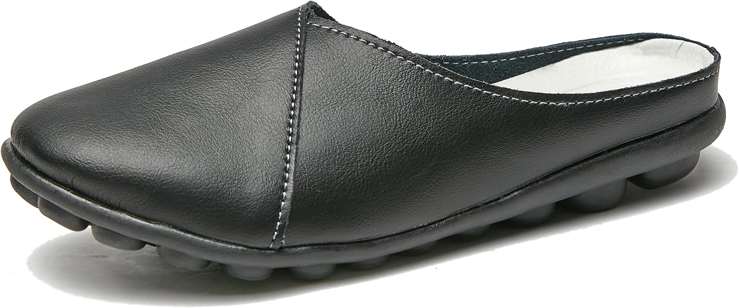 SMajong Womens Slip on Leather Mules Loafers Ladies Mocassins Comfortable Flat Boat Shoes Driving Shoes Casual Breathable Half Slipper