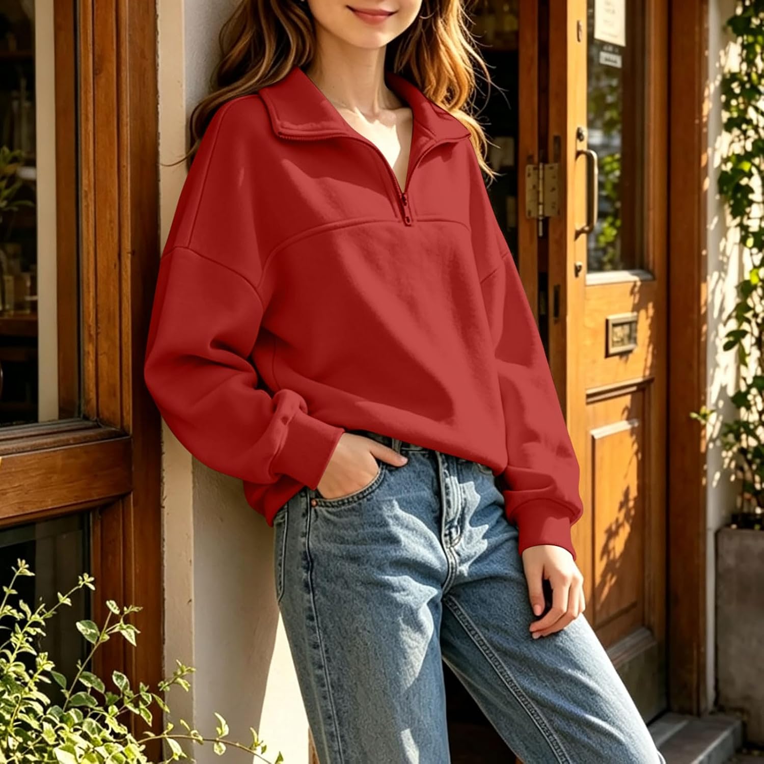 Girls Oversized Half Zip Fleece Pullover Sweatshirt Top