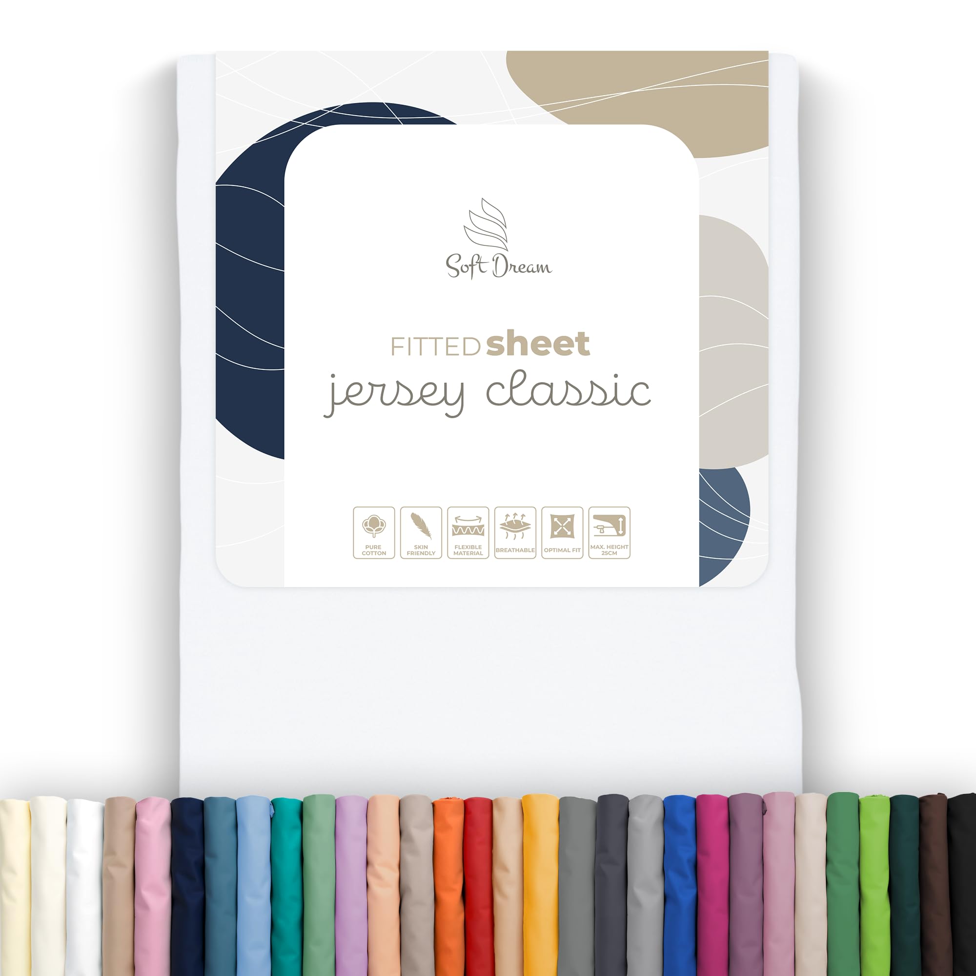 Soft Dream Fitted Sheet Bed Sheet 100% Jersey – 29 Colours and 5 Sizes, Cotton, White, 200 x 200 cm
