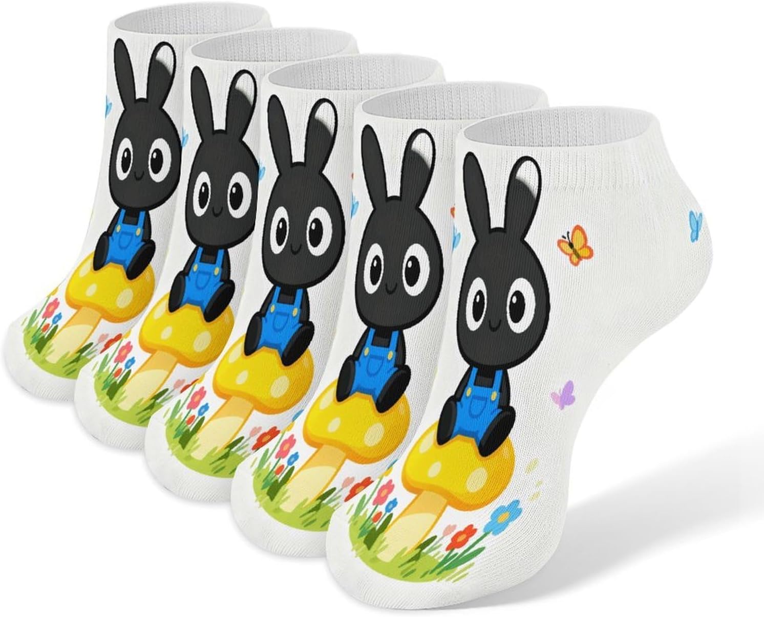 Black Rabbit Crew Sock for Men Women Funny Novelty Socks Athletic Ankle Socks Comfort Soft Low Cut Tab Sock 5 Pairs