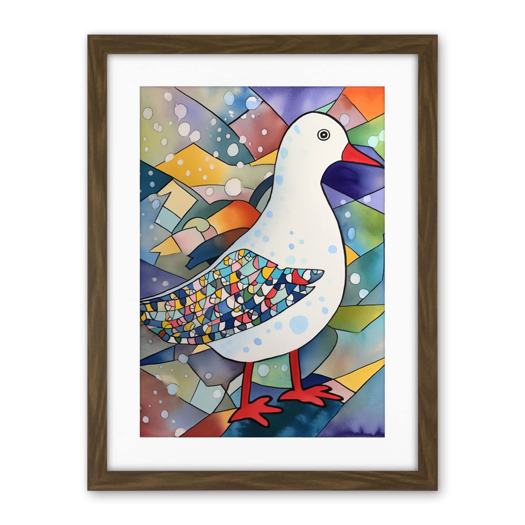 Artery8 Seagull Bird And Snowflakes Folk Art Artwork Framed Wall Art Print 18X24 Inch