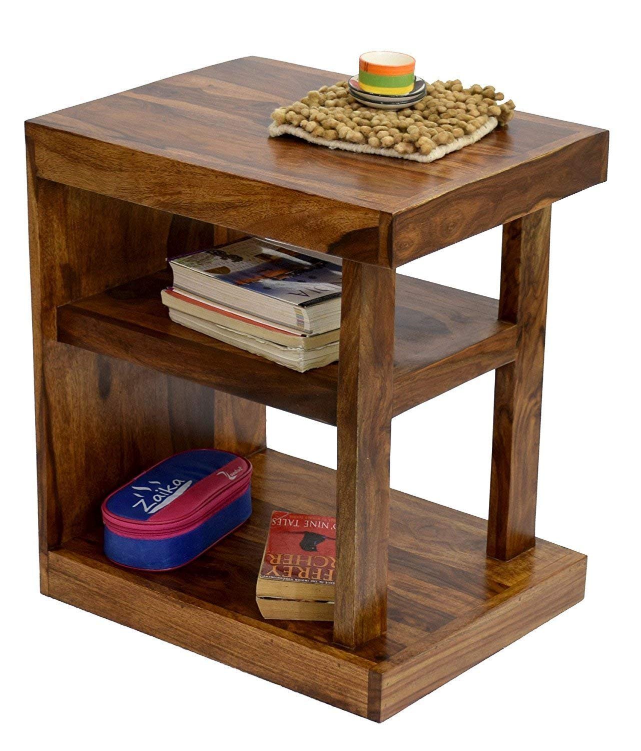 Sheesham Wood Bedside End Tables for Living Room Bedroom Night Stand Accent Table with Shelf Storage Office Furniture for Home-image-42