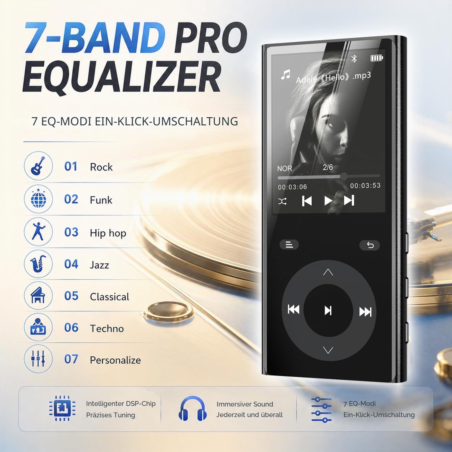 90GB MP3 Player Bluetooth 5.3, Musik Player 2 TF-Kartensteckplätzen, 2,4" Farbbildschirm, Touch-Tasten, MP3 Player Kinder mit Lautsprecher, Unterstützung bis zu 256 GB, Inklusive Kopfhörer, Schwarz