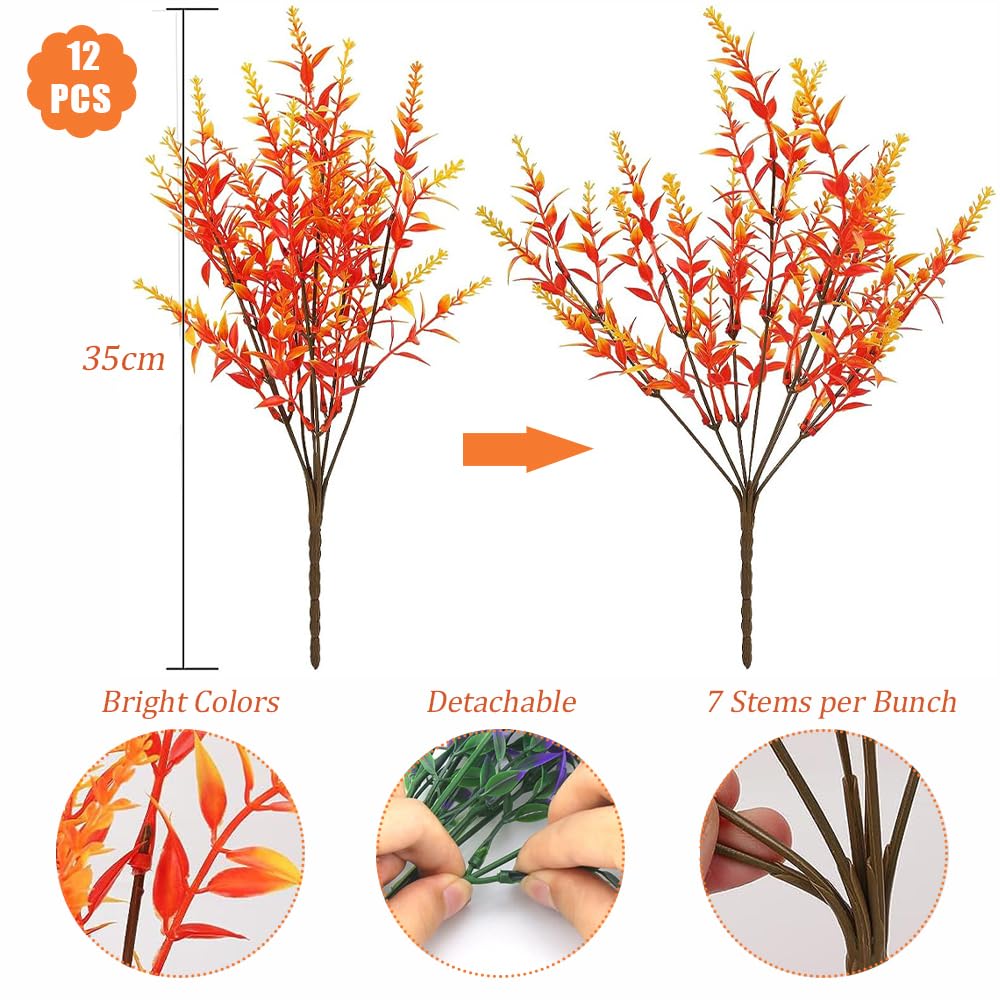 WILLBOND 12 fasci di piante artificiali di lavanda resistenti ai raggi UV, per esterni, fiori finti per composizioni floreali, centrotavola, decorazione per la casa e il giardino (giallo