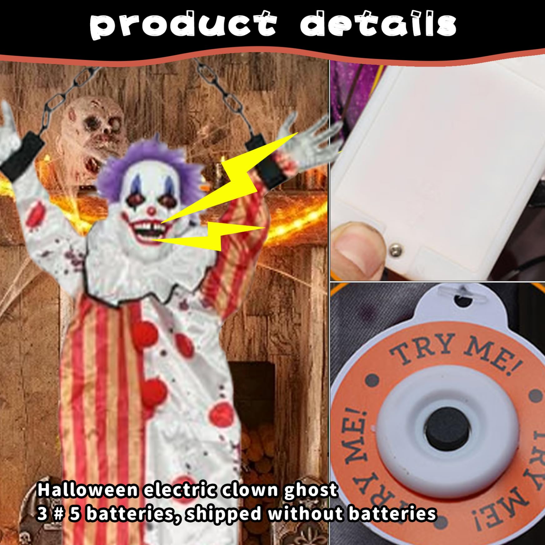 Halloween Clown Animatronique, Accessoire extérieur Effrayant activé par Le Son