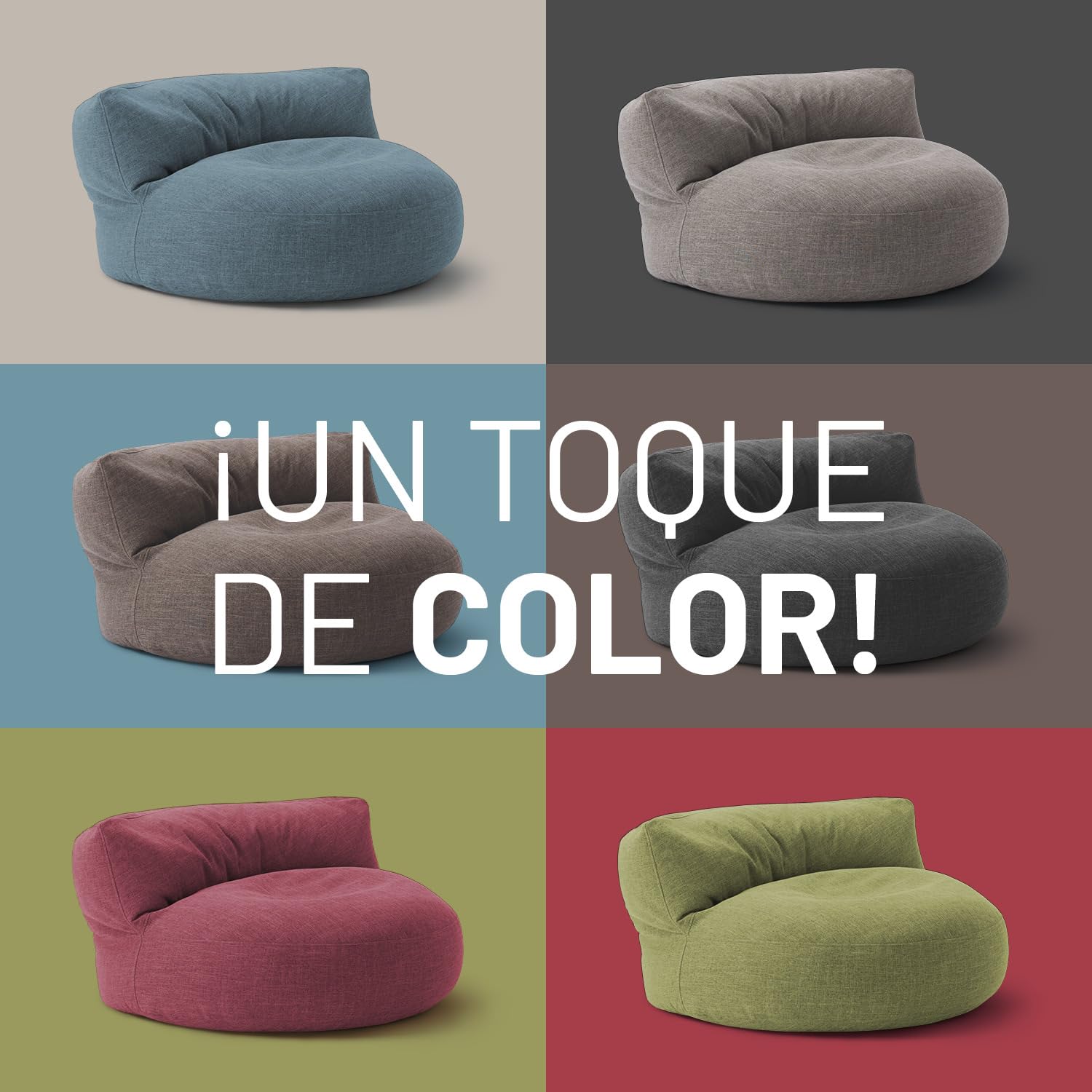 Lumaland Sofá Puff Redondo Grande 320l con Respaldo & Relleno Incluido - Sillón Relax de Lino para Interior - Mueble Ideal para Salón y Habitación - 90 x 50 cm/Marrón