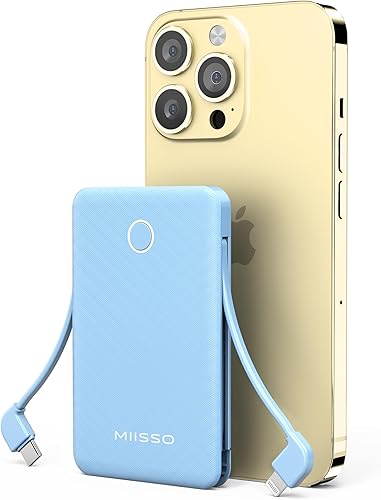 Banco de energía ultra delgado de 6000 mAh, batería externa de 3 salidas compatible con iPhone, Samsung, Google, color azul