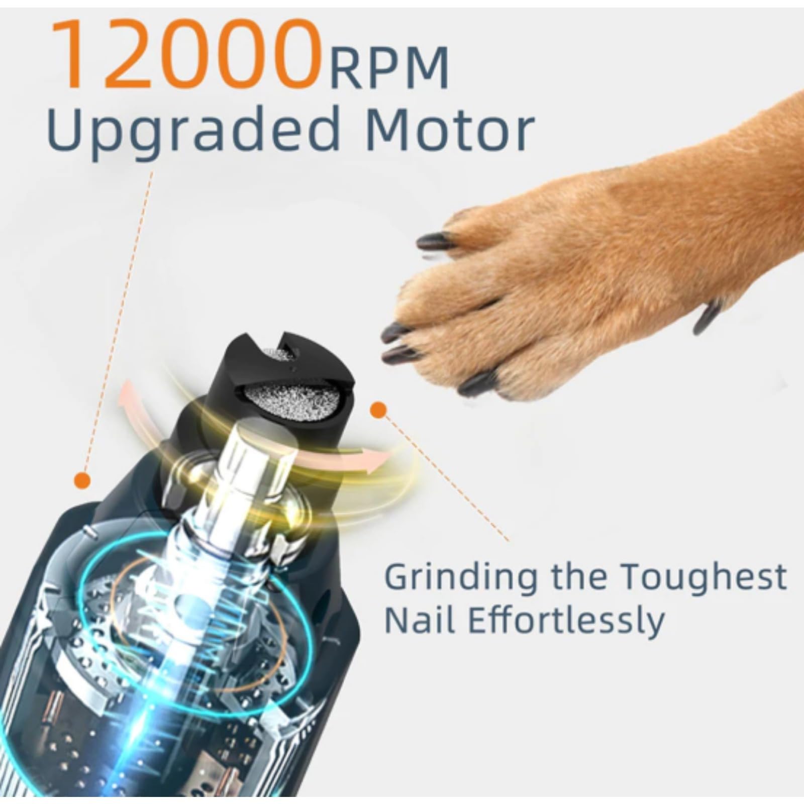 SWZEC Quiet Rechargeable Dog Nail Grinder - LED Lights & Breed-Specific Ports (Blue) - image 3