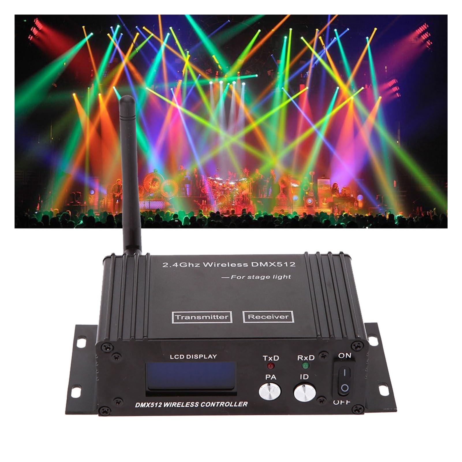 DMX Controller, 2,4G Wireless DMX 512 Controller Sender Empfänger, LCD-Display Leistung einstellbar Repeater Beleuchtung Controller
