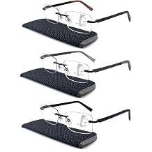 Mens Progressive Multifocus Reading Glasses, 3 Pack Rimless Multifocal Readers No Line Blue Light Blocker Top is not 0, +2.00