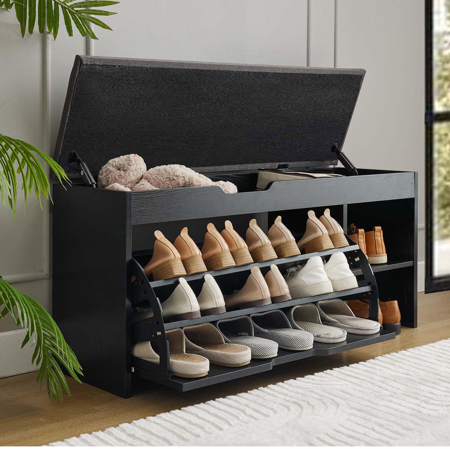 Banc à chaussures d'entrée pour résoudre le désordre du couloir avec assise en velours