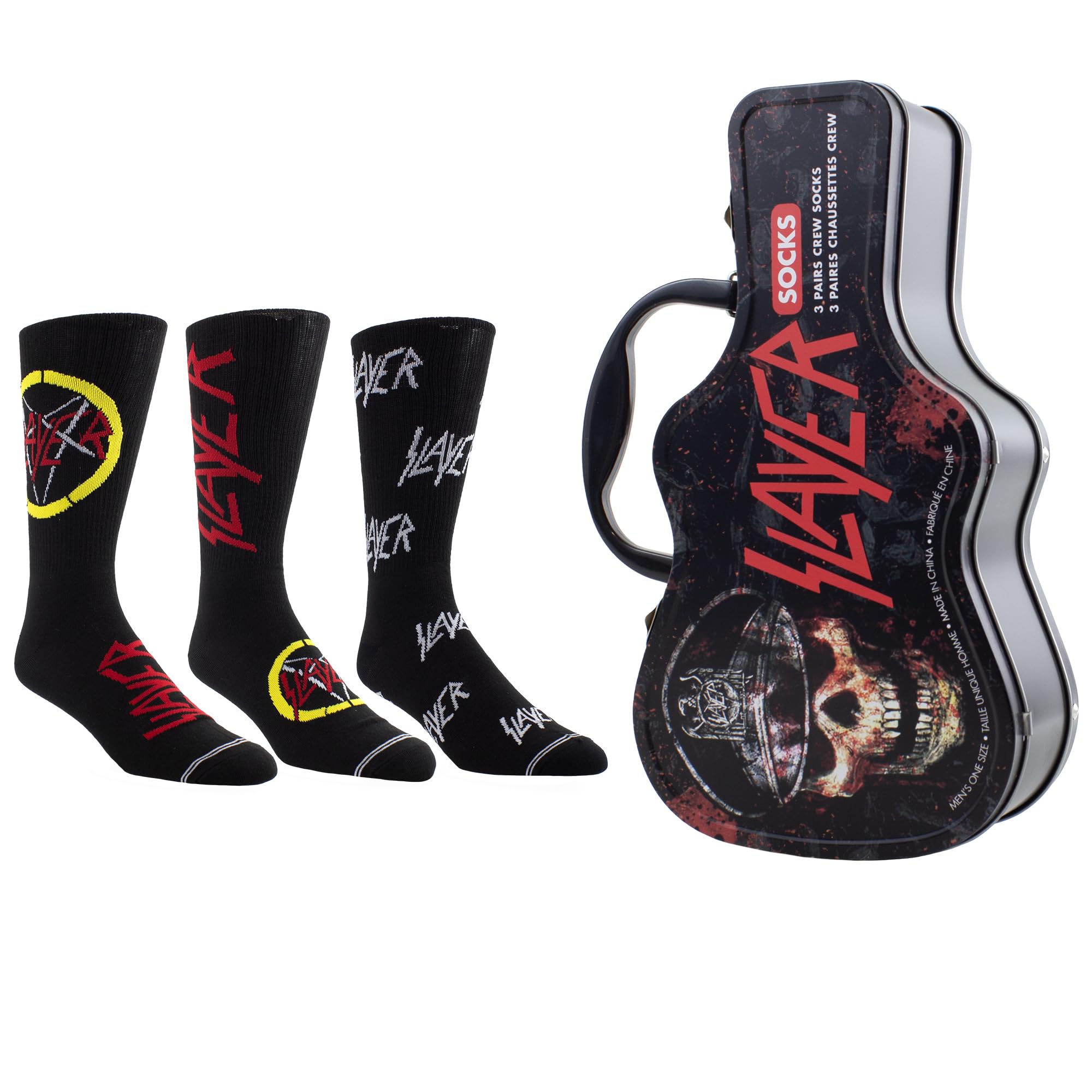 Perri's Socks Men's Black,Red,White - Licensed Guitar Tins With 3 Pairs Of Socks, 7-12