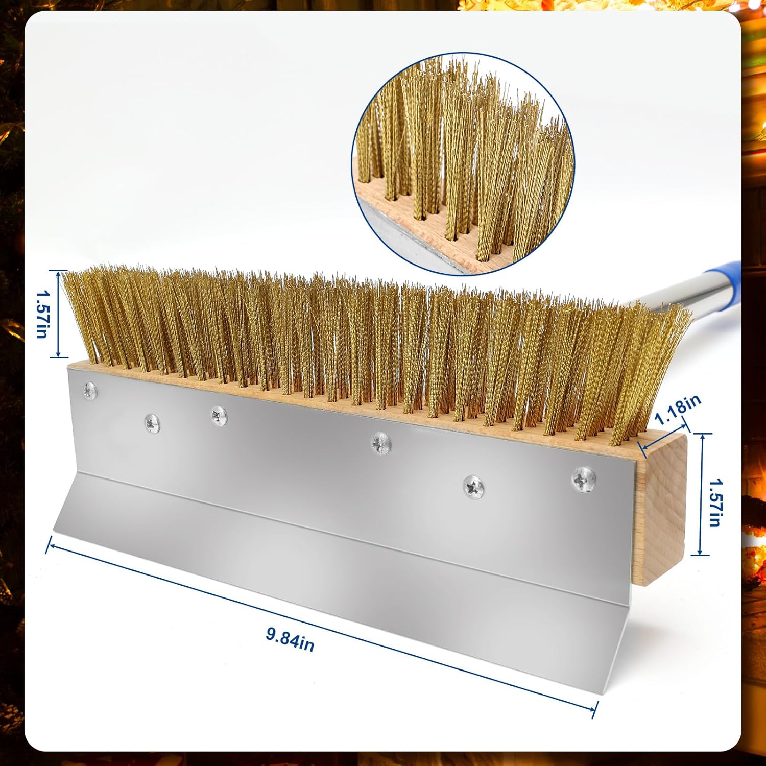 Pizza Oven Brush with Scraper and 4 Sections Detachable Long Rod and Scraper-Oven Brush for Removing Deep Burned-On Residue | Ideal for Pizza Shelf & Large Grills and Pizza Oven Accessories