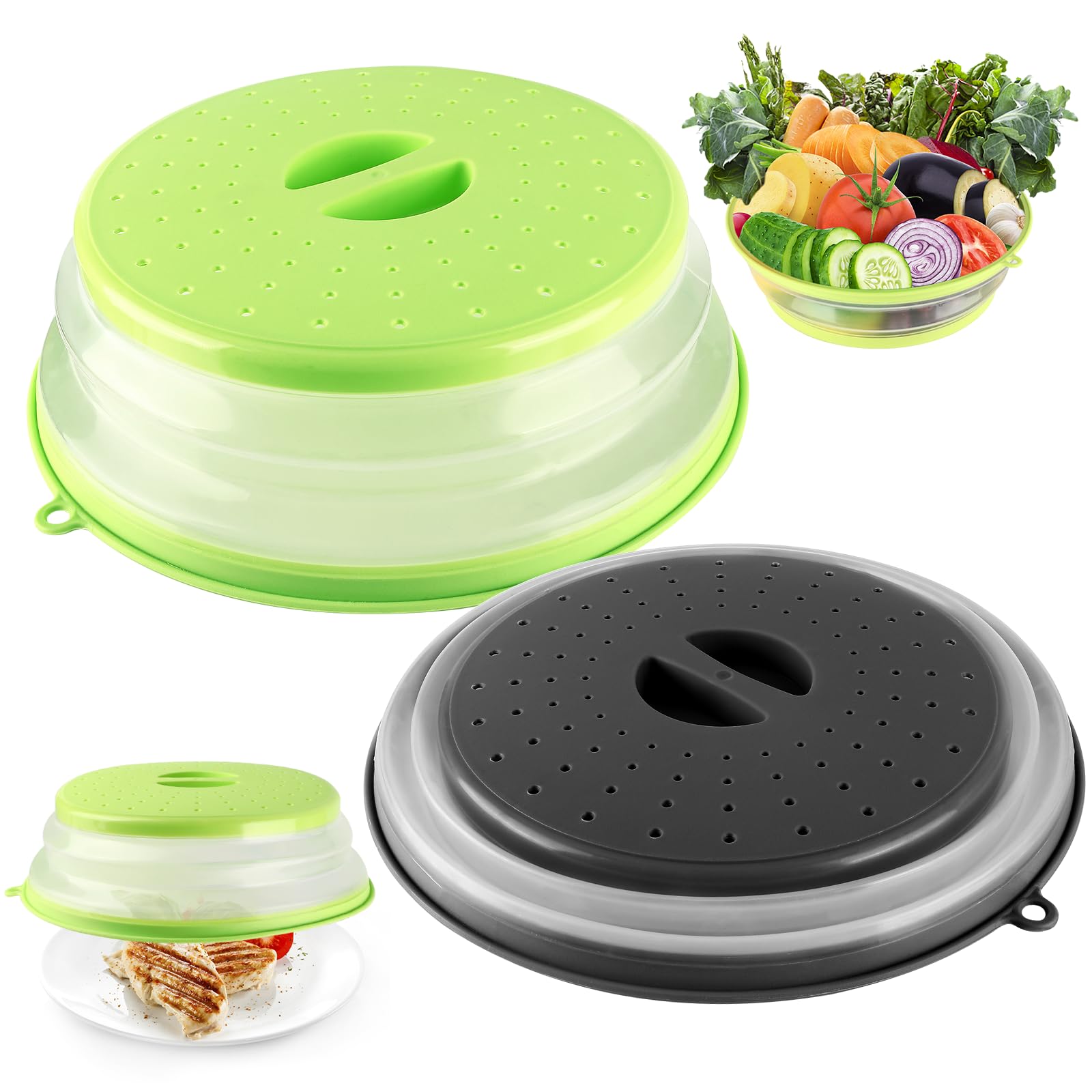 JieYouKeJi 2PCS Copertura per Microonde Pieghevole, Antischizzi con Fori per la Fuoriuscita del Vapore Campana Microonde Copertura per Riscaldamento Alimenti Frutta e Verdura (JYKJWBLG-01