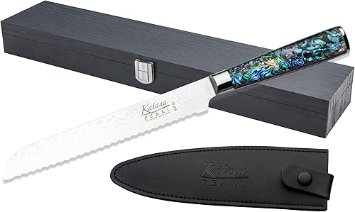 Grunwerg Katana Pearl - Cuchillos de cocina Cuchillas japonesas de acero de damasco con mango de resina de perlas de abulón, profesional, afilado,
