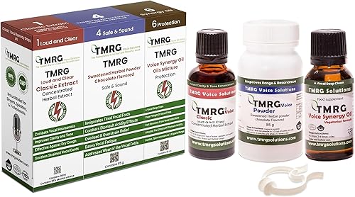 Potente kit de recuperación vocal, grande (gotas de 1.0 fl oz+3.00 oz en polvo+0.7 fl oz de aceite + clip), remedio profesional de cuerdas vocales