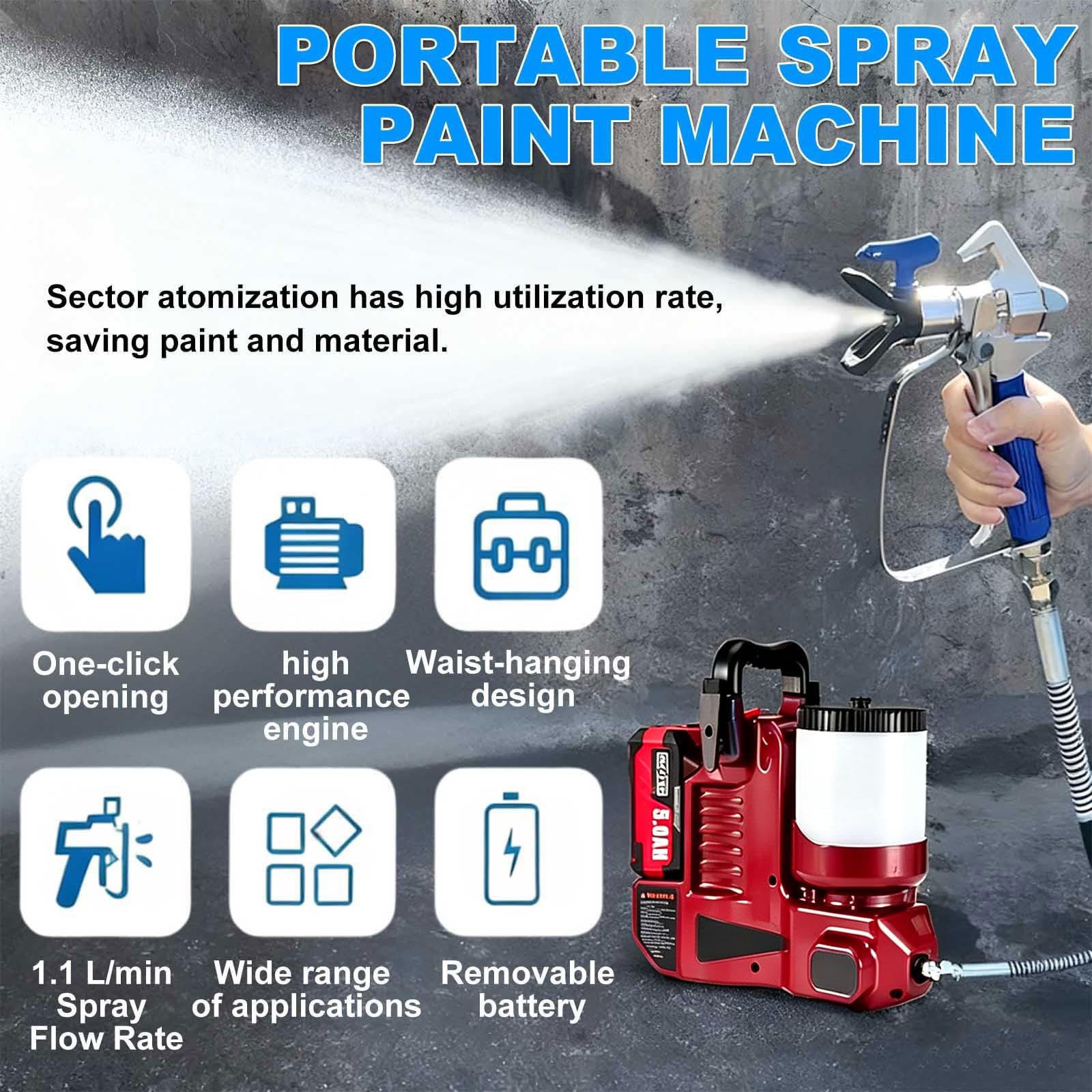 Airless Paint Sprayer Dotato di Base di Ricarica, Gancio da Cintura e Borsa portaoggetti Portatile, Adatto per Vernici acquose, Primer e Servizi di spruzzatura per mobili Red-1Battery