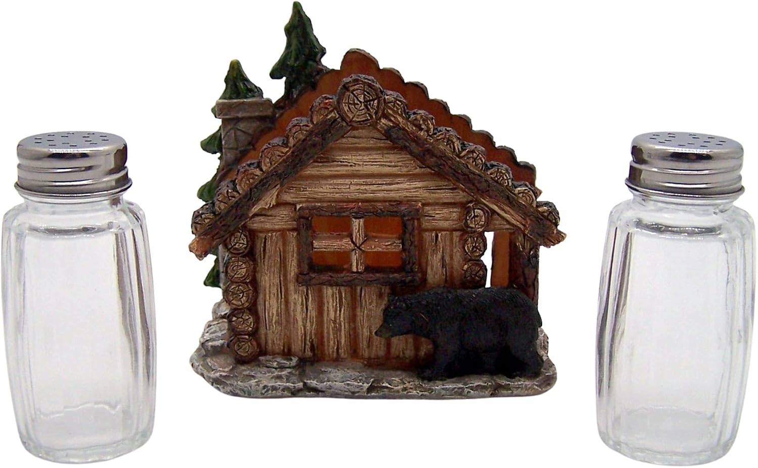 Log Cabin Bear Shaker Salt & Pepper Set, Woodland Kitchen Decor, 4 Inches