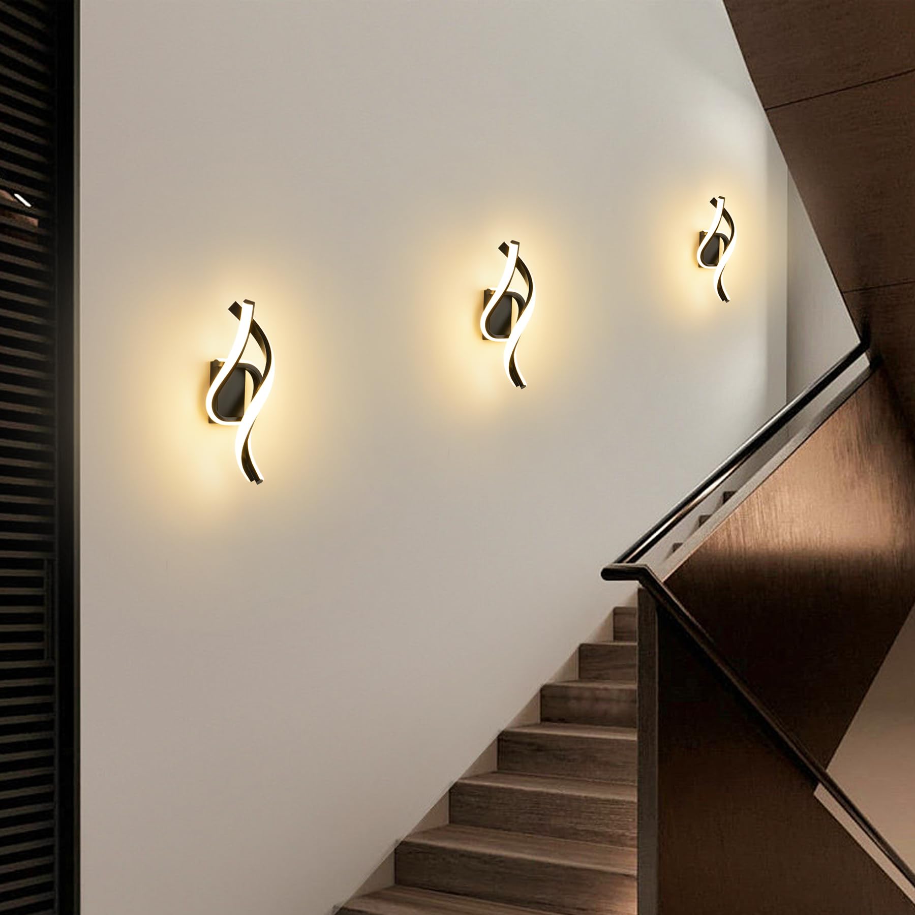 LED Wandleuchte Innen, 22W Wandlampe,Modern Innenwandleuchte,3000K Warmweiß Wandbeleuchtung,Up Down Innenleuchte Wandlichter,gebogene Design wandleuchten für Wohnzimmer Schlafzimmer Treppenhaus Flur