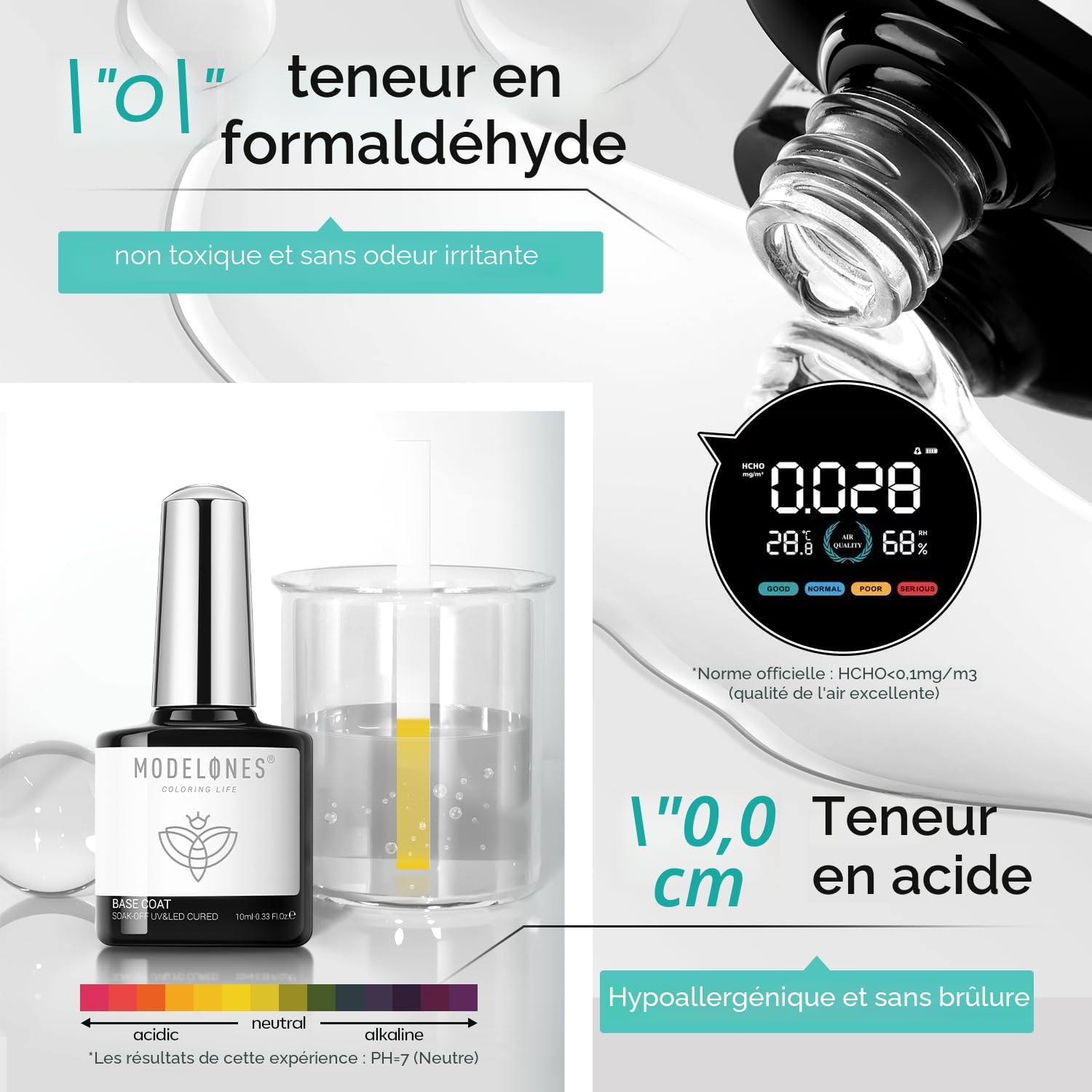 Modelones Base et Top Coat Vernis Semi Permanent avec Primer Ongle Gel UV Nail Prep Déshydrateur Kit pour Vernis à Ongles en Gel UV Manucure 10 ml 4pcs