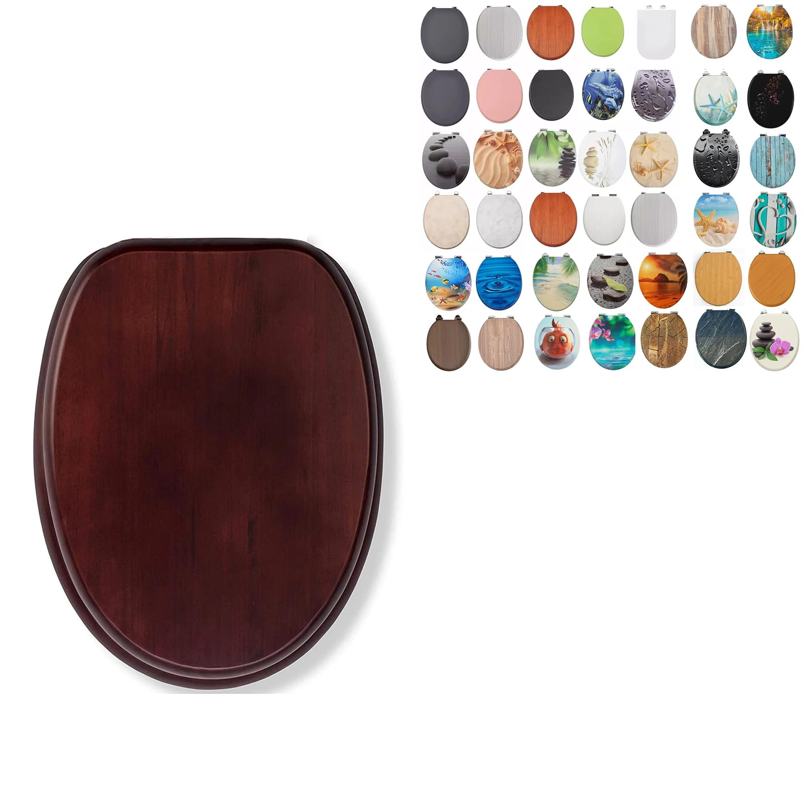 Burakh Mahogany Wooden 18" Mdf Toilet Seat Universal Adjustable Fit Most Toilets Oval Seat┃Bathroom Standard Wooden Mdf Toilet Seat | Wc Seat +Fittings (Mahogany Wooden)