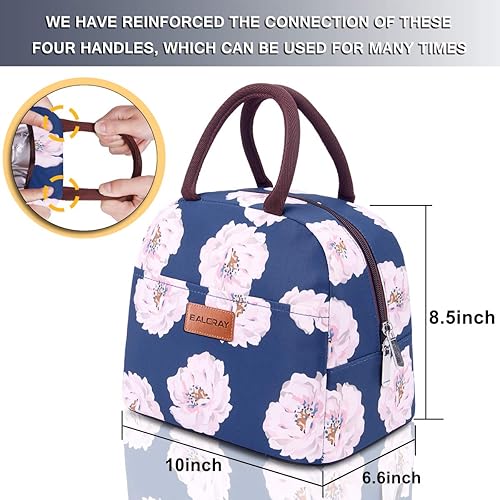 Miniatura 4 de BALORAY - Lonchera para mujeres y hombres, con aislamiento, para adultos, reutilizable, para el trabajo, picnic, escuela o viajes (flor rosa)