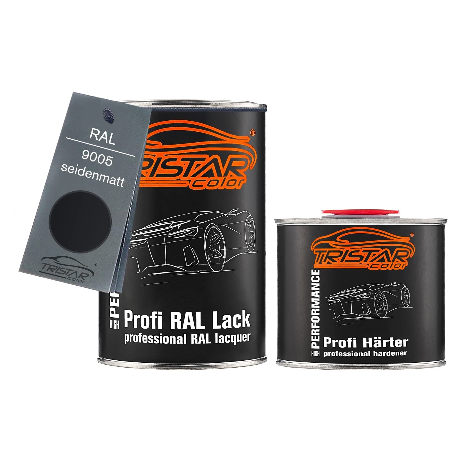 TRISTARcolor RAL 9005 Tiefschwarz seidenmatt Lack Dose + Härter 1,5 L | 2K-Set aus Lack + Härter, schnelltrocknend