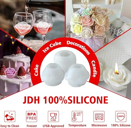 Miniatura 3 de JDH - 3 moldes de silicona para velas de rosas, para hacer velas, velas perfumadas, cera de soja, pasteles, jabón, fundición de resina para