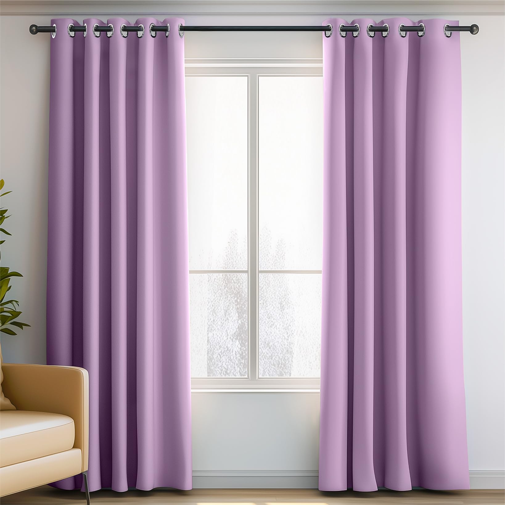 ORINOVAPurple Living Room Darkening Blackout Curtains 42x84 Inch Long for Bedroom Kitchen Thermal Curtains for Windows with Grommet 2 Panels