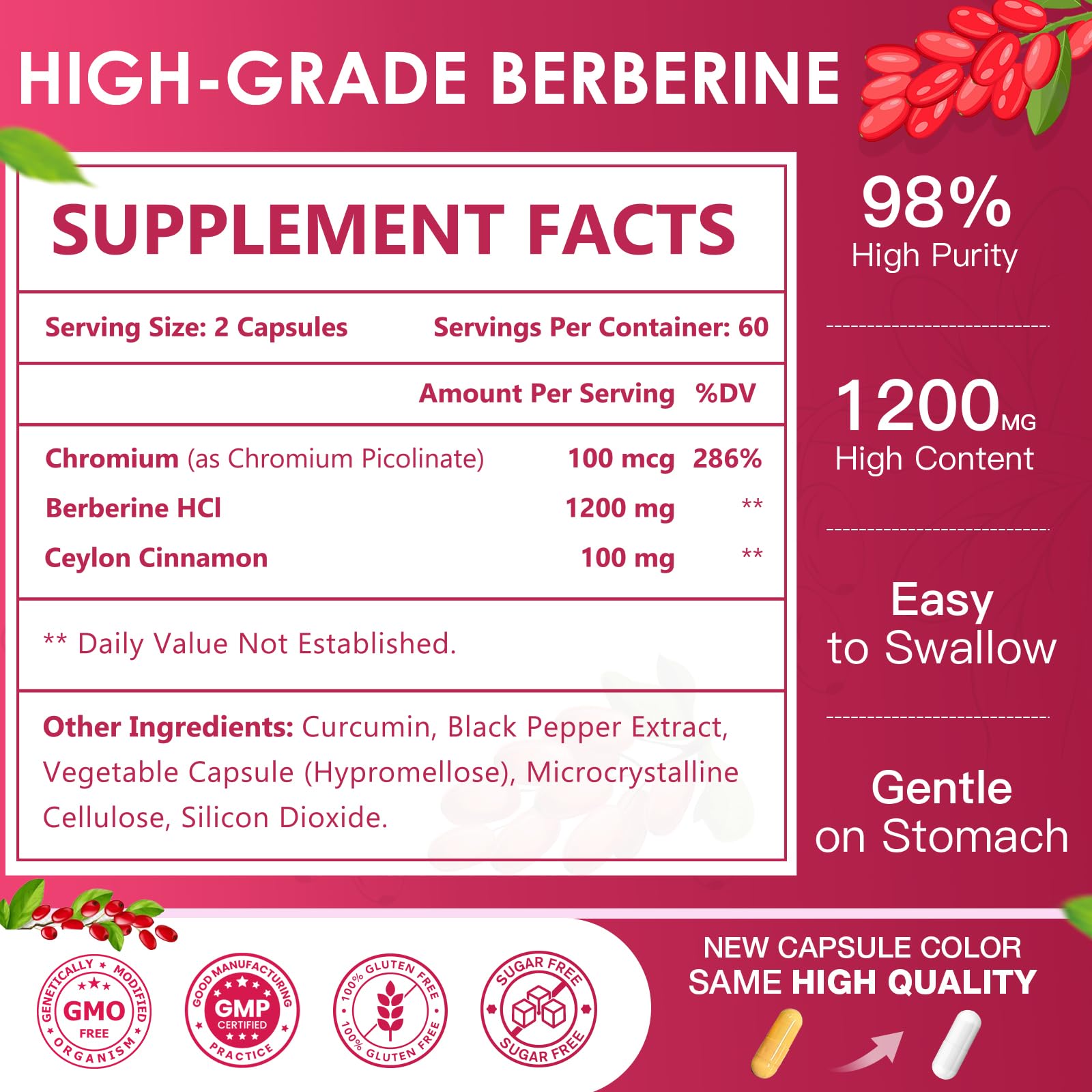 NATURE TARGET Berberine Supplement with Ceylon Cinnamon 1200mg, 120 Capsule — Amazon image 2