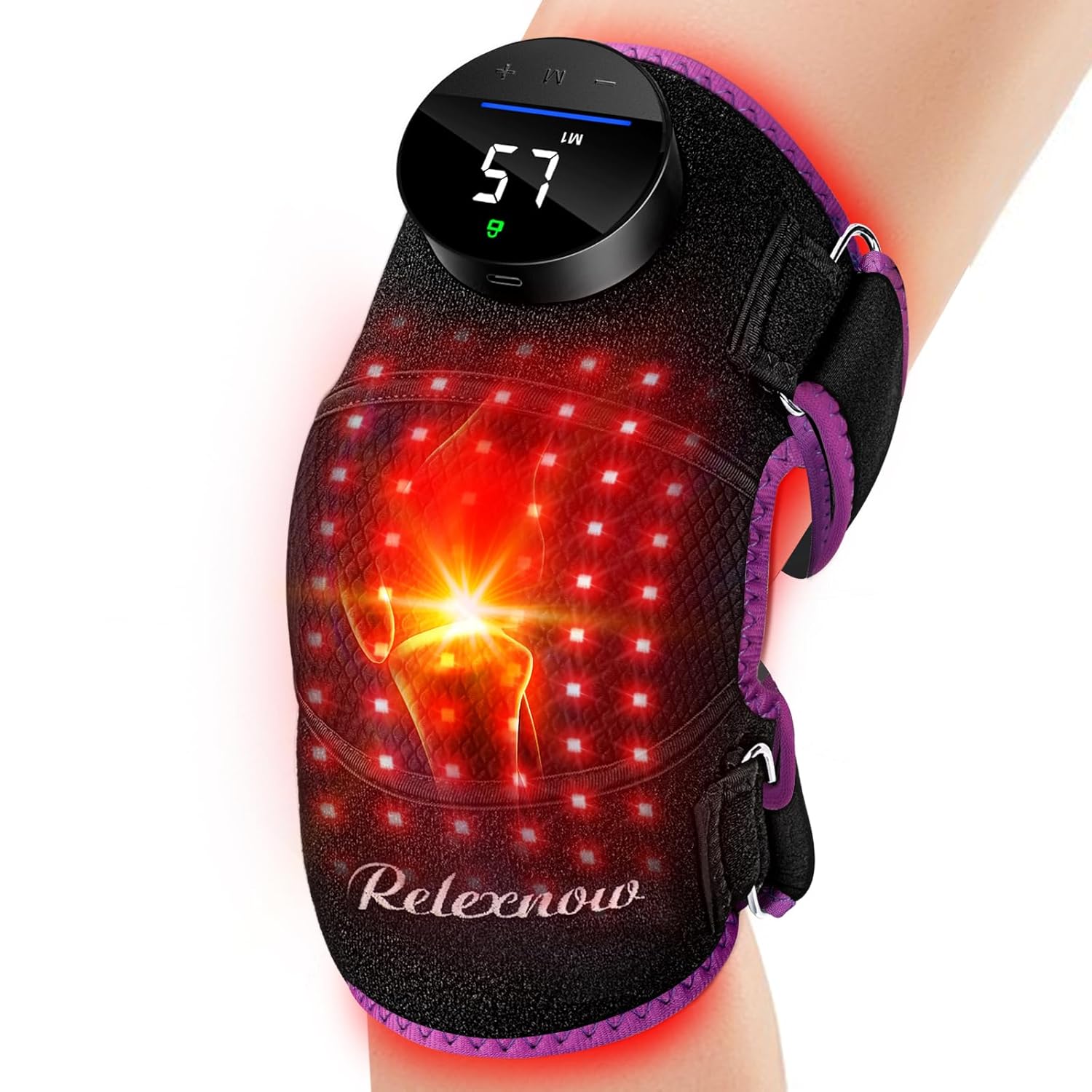 RELEXNOW Red Light Therapy for Knee with Heat & Vibration Massage, Extension Band, Wireless Controller, 660nm&850nm Near Infrared Light Therapy Heated Device for Knee/Elbow/Shoulder