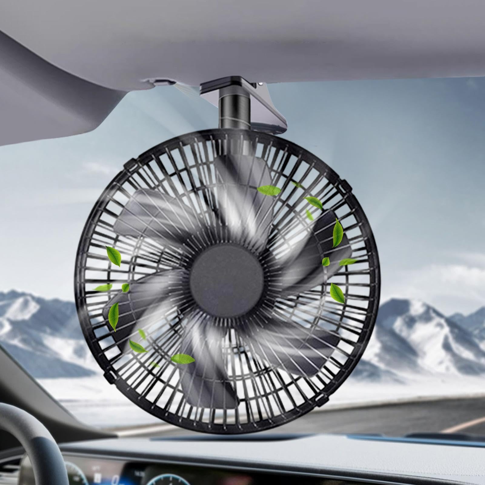 Generico Ventilatore Portatile per Auto, Ventilazione a 2 velocità con Clip e Oscillazione Automatica del Flusso d'Aria, Ventilatore Portatile per Auto 24V, per Furgone Veicolo Camper SUV