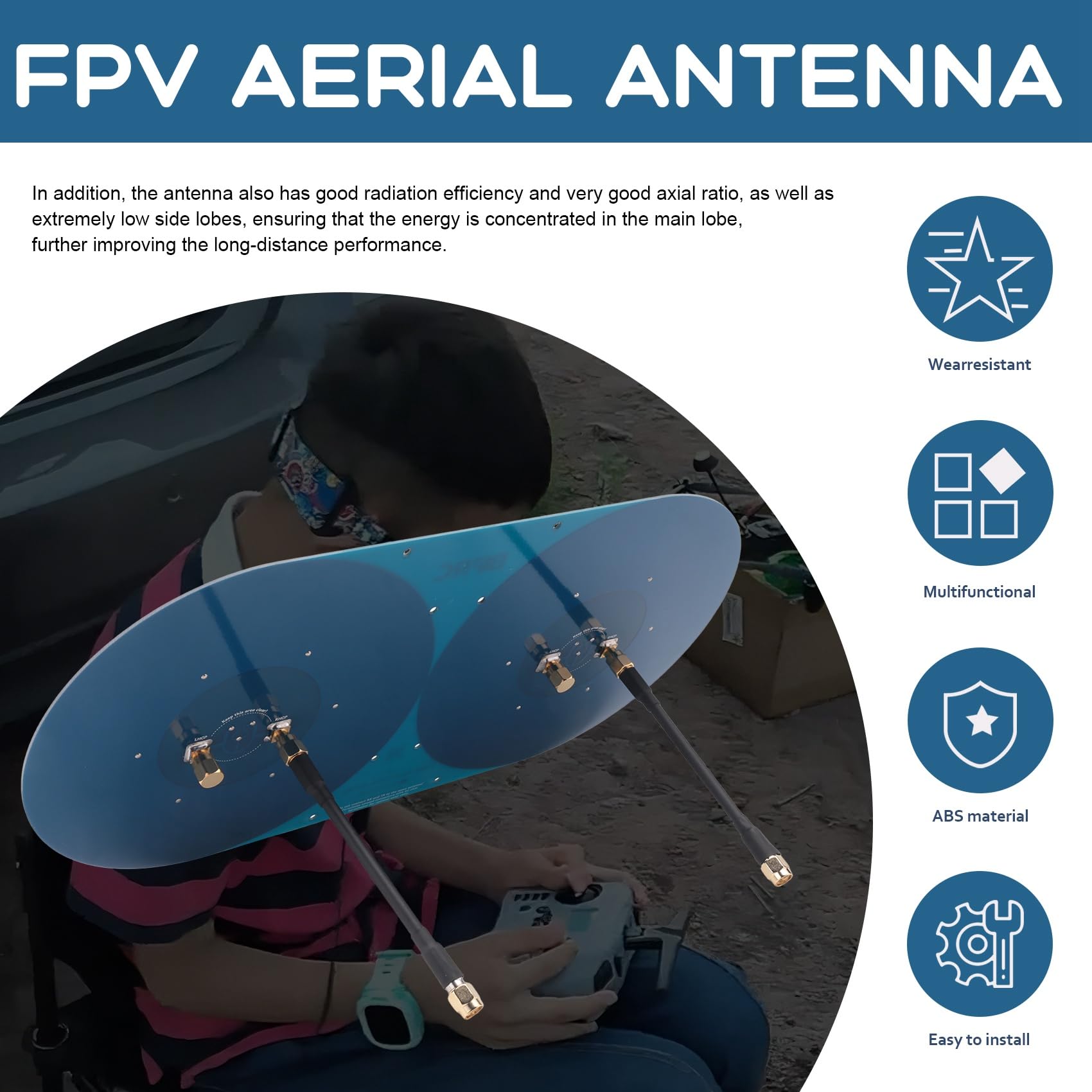FPV-Antenne 5,8 G Fixierflügel -Country High Gain 14 DBI Richtungsflache Empfangs-Array-Antenne für RC-Drohne Innennadel