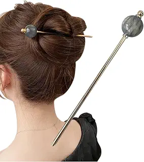[Herbeluemily]かんざし ヘアアクセサリー シンプル 一本挿し レディース 着物 グレー HM-0181-R06-GY | 成人式や卒業式、結婚式など和装シーンで活躍,軽量でしっかり髪をまとめる,普段使いにも取り入れやすい上品な仕上がり,母の日や誕生日の贈り物にもおすすめ,全長約15cmでバランスの良いサイズ感