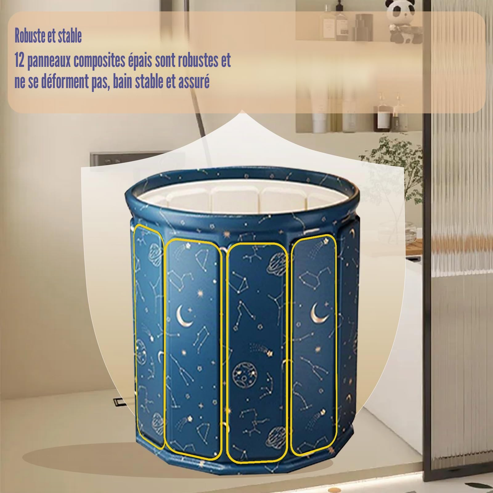 Baignoire de trempage pliable 80 x 65 cm pour adultes, avec coussin d'assise, tuyau d'évacuation et sac de rangement, parois isolées pour la conservation de la chaleur, double trous de drainage, peu