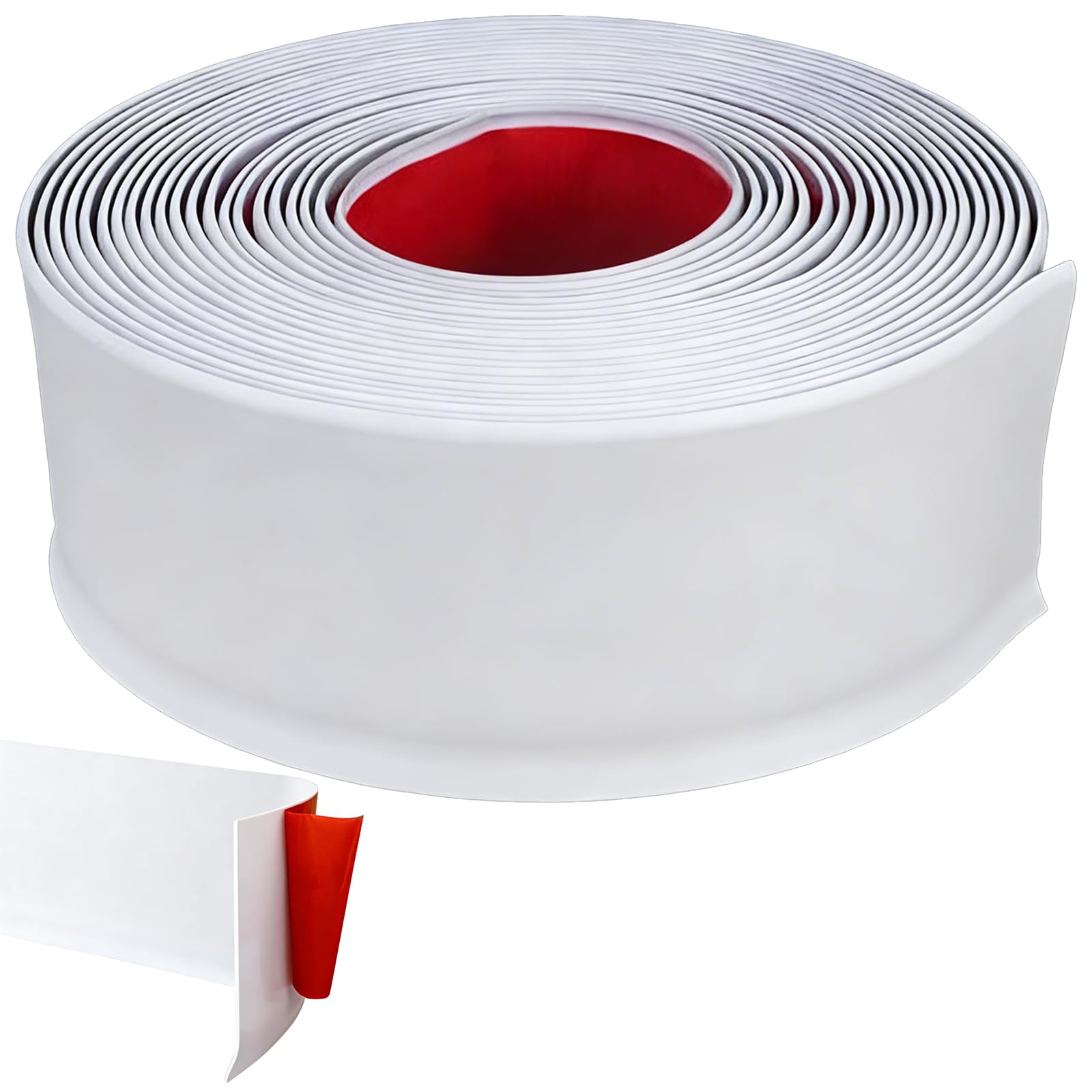 Calolin 20 ft PVC Skirting Board, Self-Adhesive Flexible Baseboard Trim, 4 in Wide Peel and Stick Wall Baseboard, Waterproof and Easy to Clean, White Trim for Home and Office