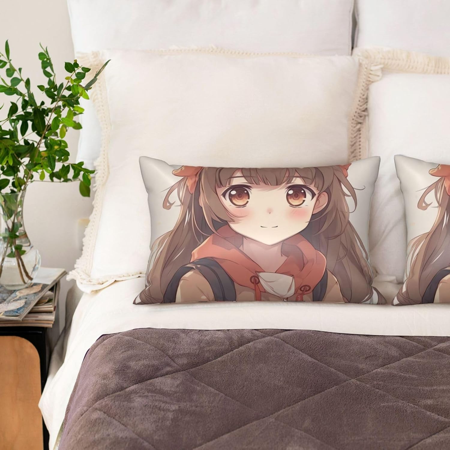 2 Pack Silk Pillowcase for Hair and Skin, Soft Satin Pillow Cases with Zipper, Queen Size 20"x30" Pillow Covers for Sleeping Gift Bed Pillow Case Japan Anime Pillowcases