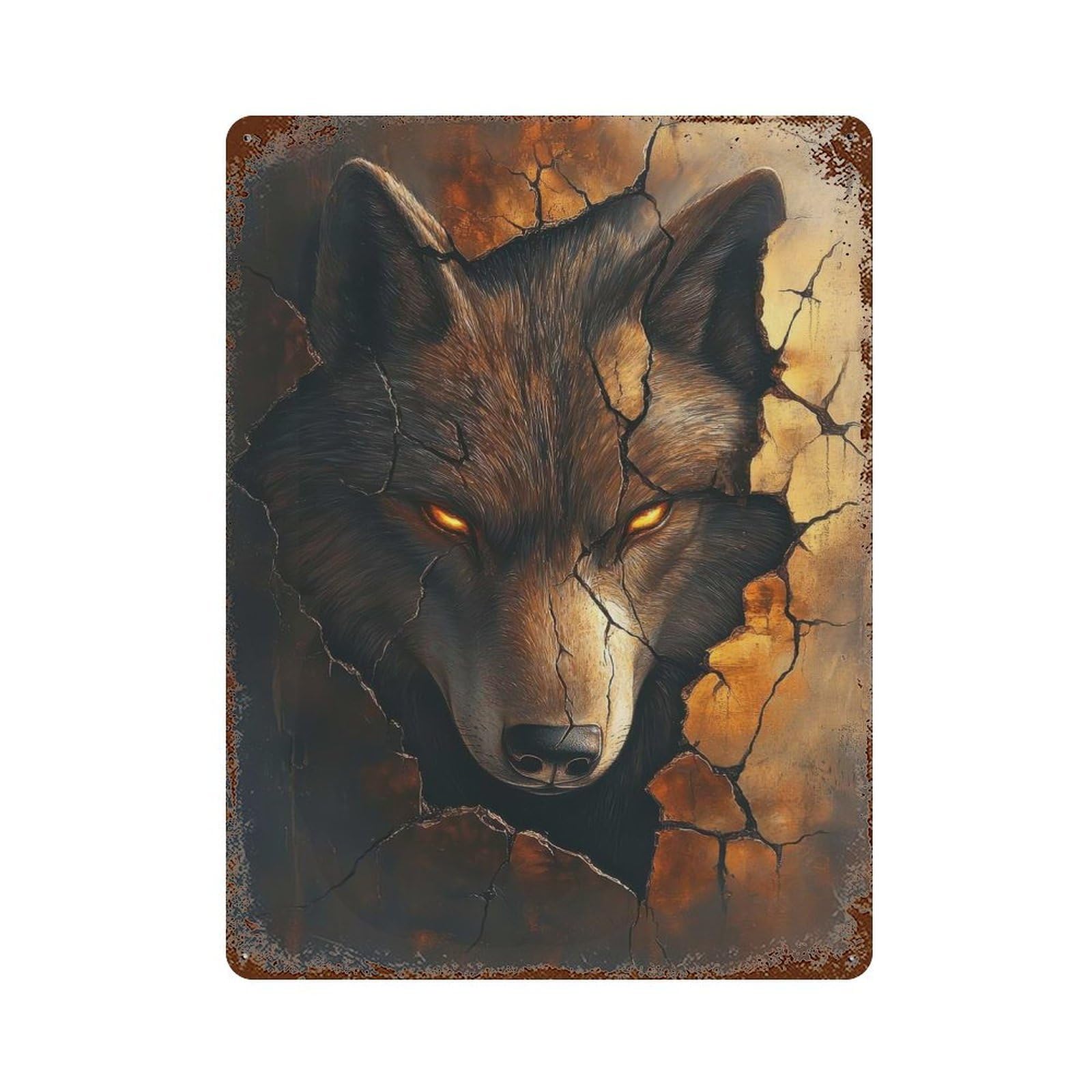 Garage Style Eyes of Eternity Wolf Vintage Rust Metal Sign 15.7"x11.8", Shabby Chic Decor for Bar And Workshop