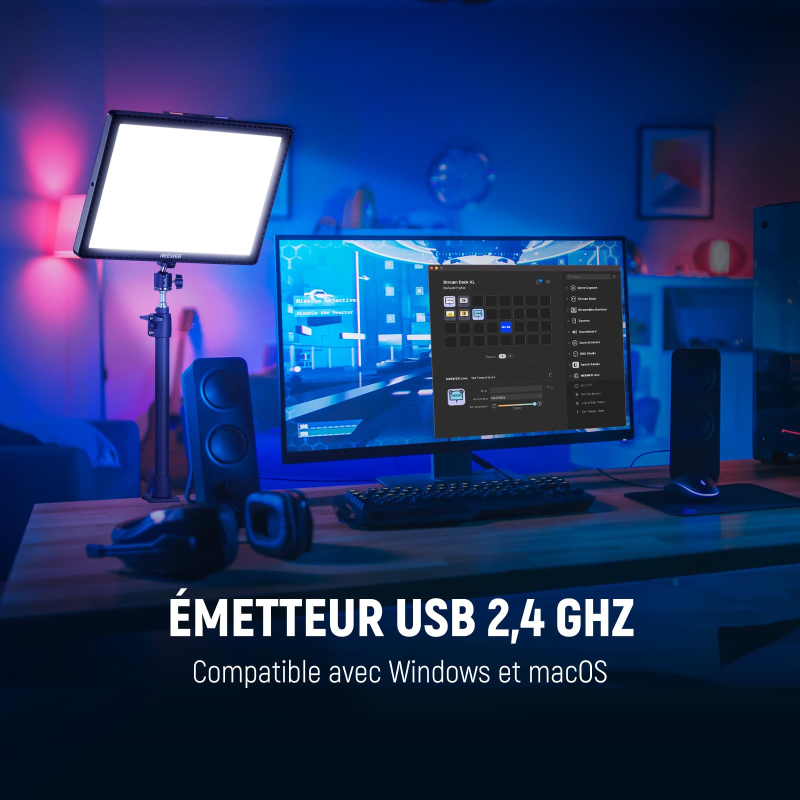 NEEWER GL1 Pro 15,5" Key Light Streaming Éclairage Panneau avec APP Contrôle 2,4G pour PC/Mac iOS/Android Lumière LED 2800Lumens Fixation de Bureau Compatible avec Elgato Stream Deck Gaming Photo,Zoom