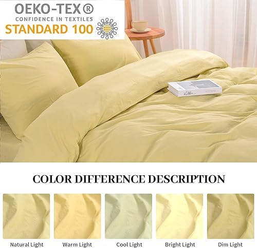 Miniatura 2 de NEXHOME PRO Juego de funda de edredón 100% algodón lavado, tamaño Queen de 92 x 98 pulgadas, aspecto de lino natural orgánico texturizado, juego de