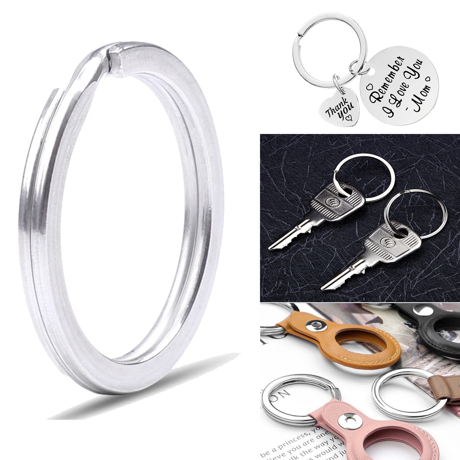 20 stuks 304 roestvrij stalen sleutelhangers, diameter 25 mm, platte sleutelring, cirkelvormige sleutelring voor alle soorten sleutels, doe-het-zelf