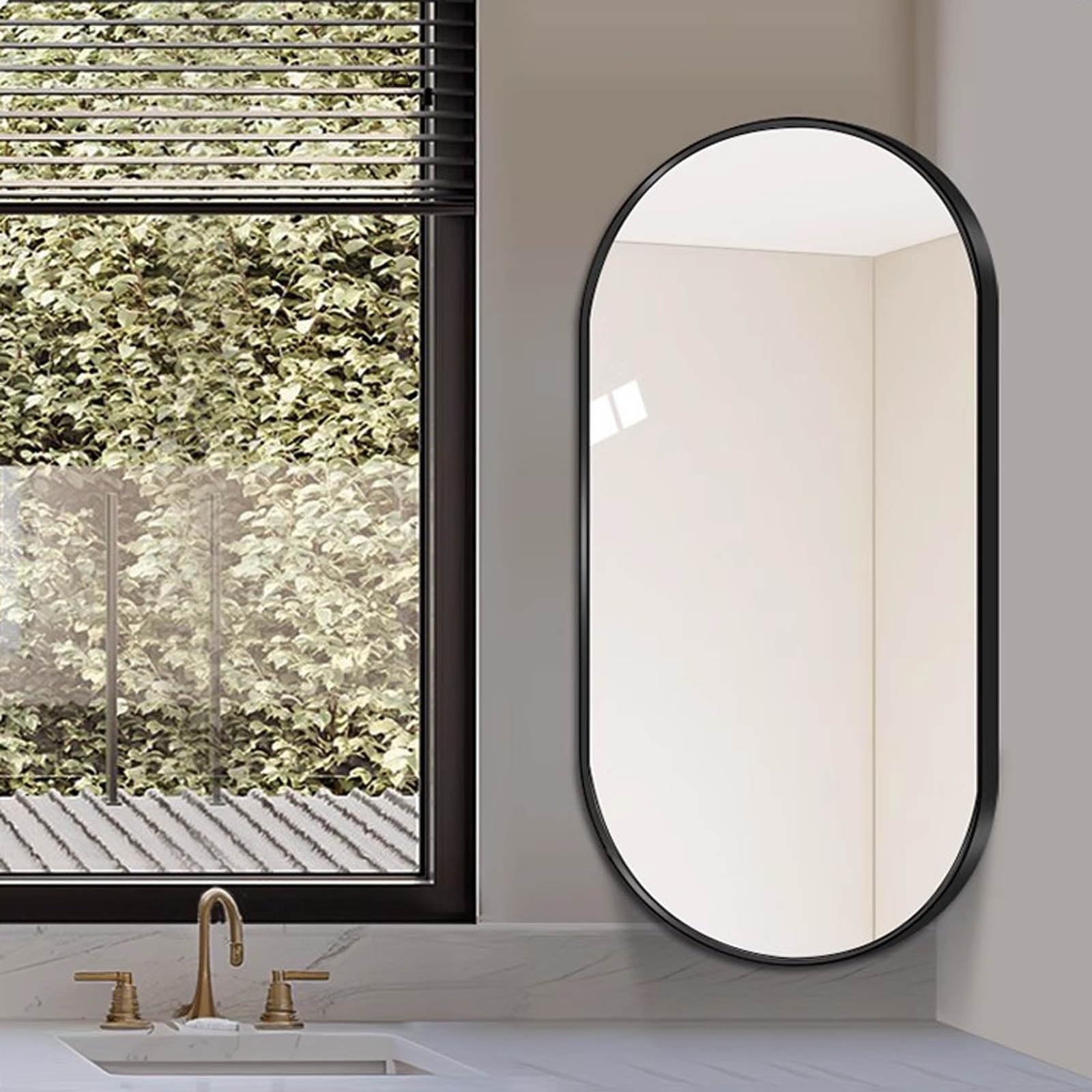 Miroir De Salle De Bain Ovale 30x50cm 35x60cm 30x60cm 40x70cm 40x80cm 50 X 90cm Miroir Mural D'angle Pivotant Miroir De Maquillage Mural Rotatif Avec Cadre En Métal Miroir Décoratif(Black,W30xL50cm)