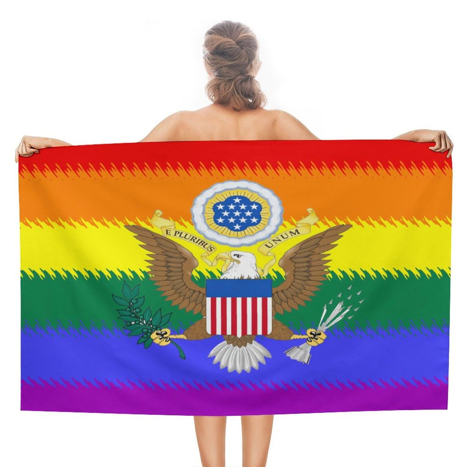 Nclqvjxzkhw Women's Style Lgbt Flag United States Emblem Beach Towel For Adults Lightweight Bath Towels Swim Travel Gym Sports 130×80Cm