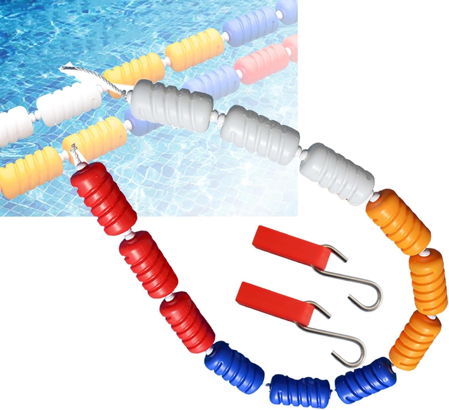 JKJZSALJ Pool Safety Hook Floating Pool Safety Divider Lane Line With 2 Hooks, Pool Anti-Wave Safety Rope For Dividing Shallow Swimming Competition Lanes Dividable Depth,Nylon,18m/60ft