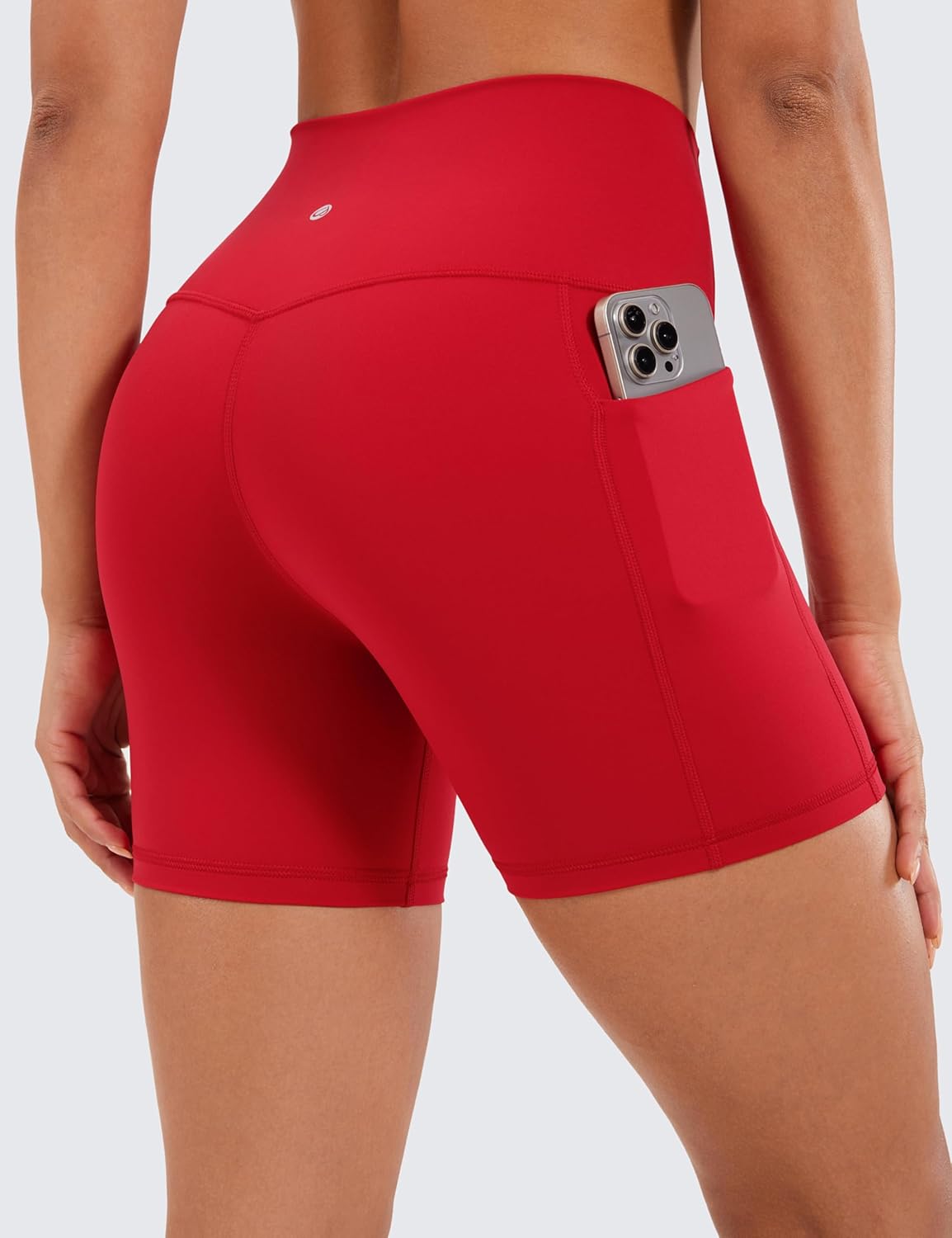 CRZ YOGA Women's Naked Feeling Biker Shorts with Pockets 5'' - High Waisted Yoga Gym Workout Spandex Red Chili X-Small