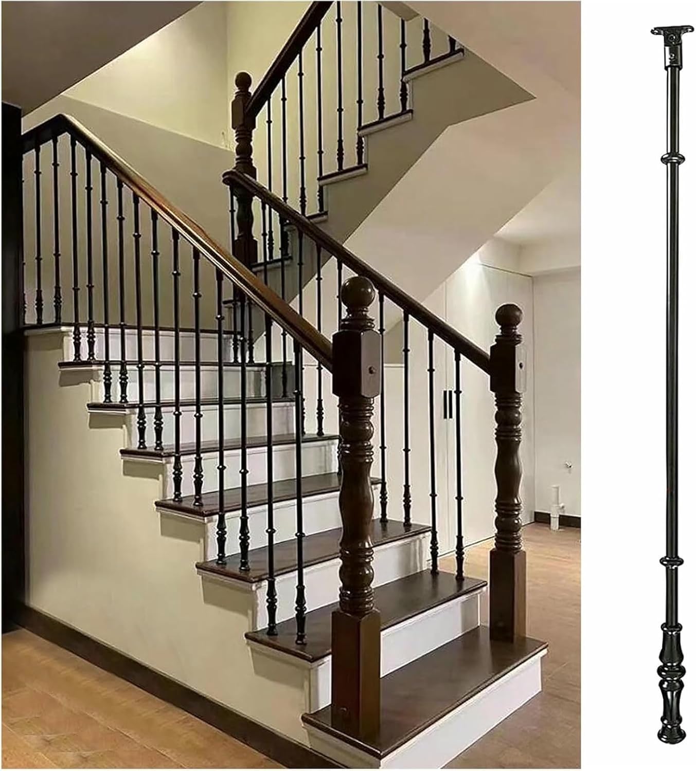 Black Iron Baluster Spindles Kit for Step Transition Handrails, Face Mount Stairs/Platform Safety Fencing Post, for Lofts/Villas/Porch