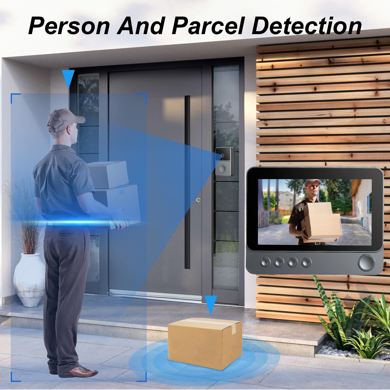 1080P Video Türklingel Kabellos mit Kamera, 4,3 Zoll Bildschirm Drahtlos Video Türklingel, IPX4 Wasserdicht Video Gegensprechanlage Türklingel ohne WLAN, kein APP, Video 70°, 2.4GHZ Videodoorbell