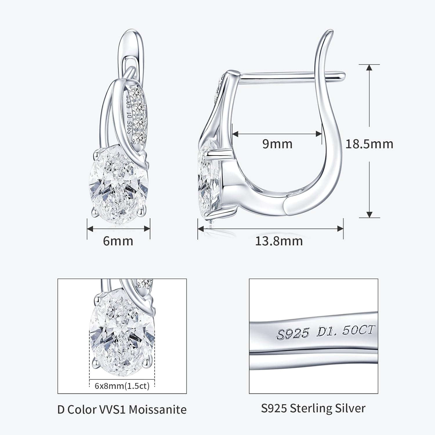 Oval Moissanite Hoop Earrings, 3.36cttw D Color Moissanite 925 Sterling Silver Earrings for Women Wedding Mom Birthday Jewerly Gifts - Image 3